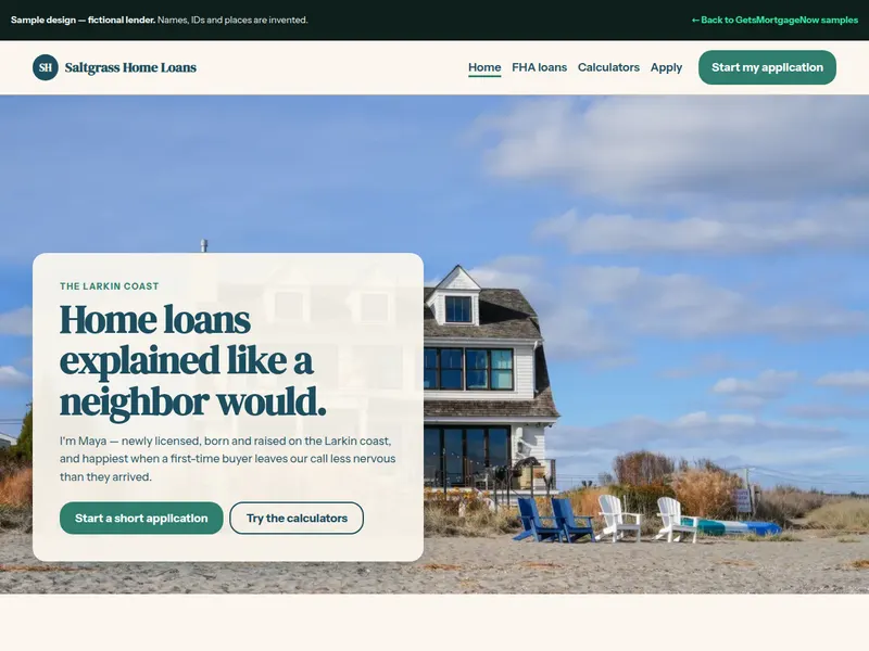 Screenshot of the Saltgrass Home Loans sample website